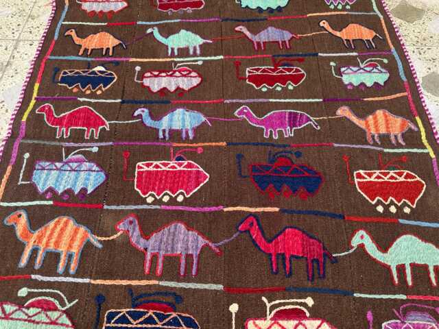 3x5 Ft, Pictorial Embroidered Wool Tapestry, Afghan Women Art, Antique Chainstitch Wall Decor