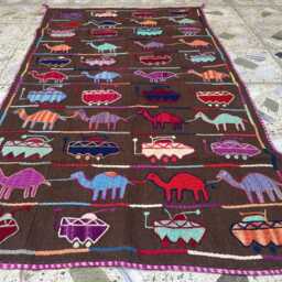 3x5 Ft, Pictorial Embroidered Wool Tapestry, Afghan Women Art, Antique Chainstitch Wall Decor - thumbnail 3