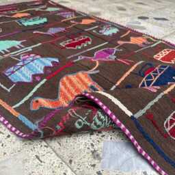 3x5 Ft, Pictorial Embroidered Wool Tapestry, Afghan Women Art, Antique Chainstitch Wall Decor - thumbnail 4