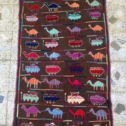 3x5 Ft, Pictorial Embroidered Wool Tapestry, Afghan Women Art, Antique Chainstitch Wall Decor - thumbnail 2