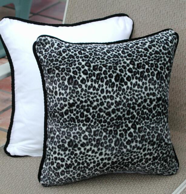 Leopard Throw Pillows, Black & White, Velvet Animal Print, White Pillow, Toss Safari Home Decor, Pillows With Trim - image 1