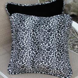 Leopard Throw Pillows, Black & White, Velvet Animal Print, White Pillow, Toss Safari Home Decor, Pillows With Trim - thumbnail 2