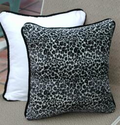 Leopard Throw Pillows, Black & White, Velvet Animal Print, White Pillow, Toss Safari Home Decor, Pillows With Trim - thumbnail 1
