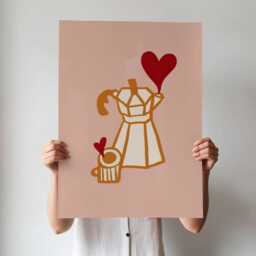 Moka Love Pot Print, Coffee Poster, Illustration Kitchen Wall Art, Aesthetic Cafe Trendy Unframed - thumbnail 3