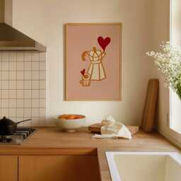 Moka Love Pot Print, Coffee Poster, Illustration Kitchen Wall Art, Aesthetic Cafe Trendy Unframed - thumbnail 2