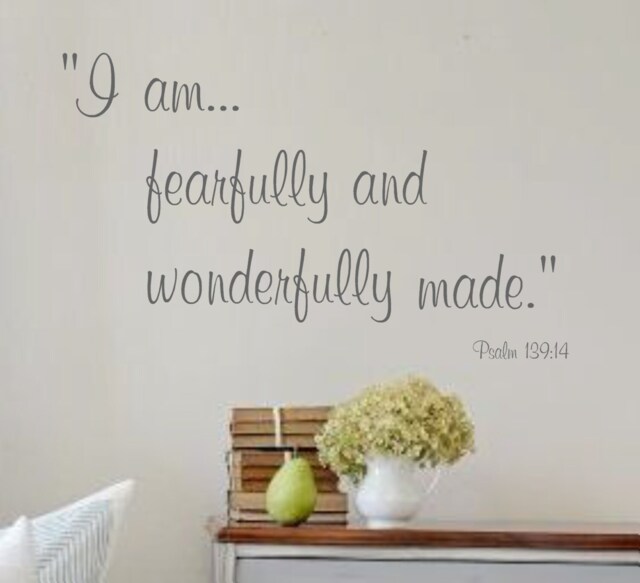 Family Vinyl Wall Decal -Wonderfully Made Psalm 13914 - Lettering For The Home- Bible Verse - image 1