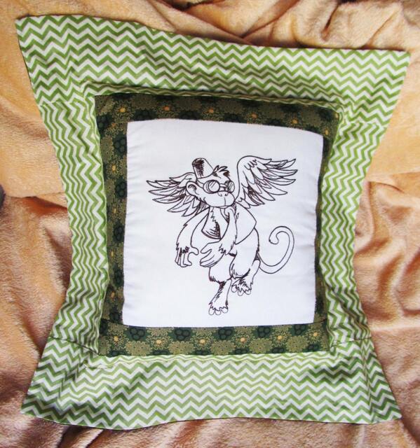 steampunk Flying Monkey Embroidered Pillow Cover Quilt-Pieced Cotton - image 1