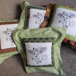 steampunk Flying Monkey Embroidered Pillow Cover Quilt-Pieced Cotton - thumbnail 2