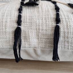 "Monochrome Boho Decorative Pillow Cover - Home Decor Tufted Embroidered Cushion Cover Natural Raw Cotton 18""x18" - thumbnail 2