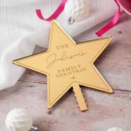 Christmas Tree Topper Star, Engraved Topper, Scandi Christmas, Reusable Keepsake Ornament - thumbnail 1