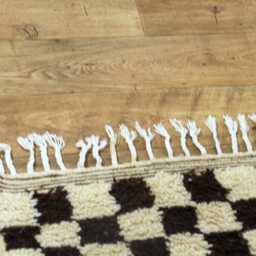 Handwoven Wool Checkered Rug Brown & White Moroccan Berber Rug - thumbnail 4