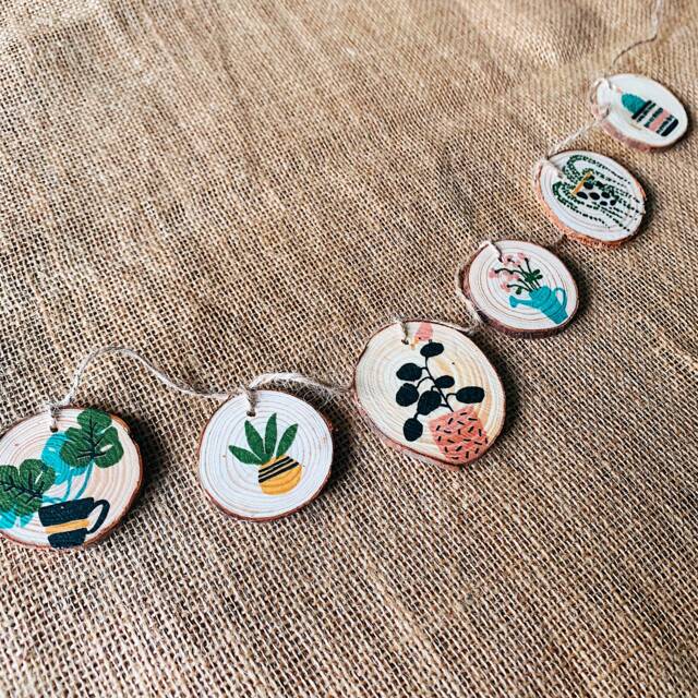 Handmade House Plant Garland - Rustic Wood Slice Wall Decor - image 1