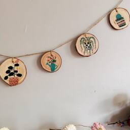 Handmade House Plant Garland - Rustic Wood Slice Wall Decor - thumbnail 3