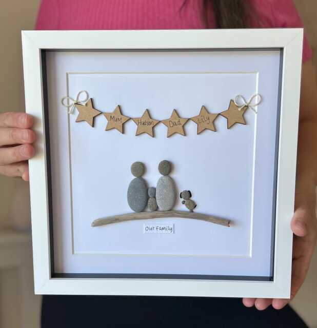 Personalised Pebble Family Frame Gift For Family, Personalised Frame, New Home Gift Couples, Family Pebble Frame - image 1