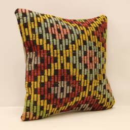 Ethnic Pillow 16x16 Inch - 40x40 cm Decorative Boho Interior Design Retro Home Decor Pillowcover Natural Dyekilim Cushion 4Kf-358 - thumbnail 2