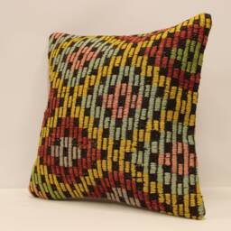 Ethnic Pillow 16x16 Inch - 40x40 cm Decorative Boho Interior Design Retro Home Decor Pillowcover Natural Dyekilim Cushion 4Kf-358 - thumbnail 3