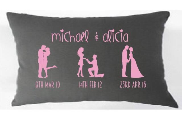 Heart Font Silhouette Timeline Couples Pillow Perfect For Bridal Shower, Anniversary Gift, Wedding Gift Or Engagement & Valentine's Day - image 1