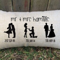 Heart Font Silhouette Timeline Couples Pillow Perfect For Bridal Shower, Anniversary Gift, Wedding Gift Or Engagement & Valentine's Day - thumbnail 2