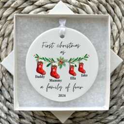 Personalised First Christmas As A Family Of 4 Bauble - Ornament Baby Xmas Tree Decoration - thumbnail 1