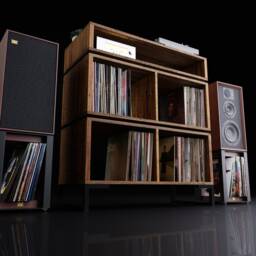 3 Tier Vinyl Storage Cabinet With Isolation Amp Shelf - Record Turntable Stand Dark Oak Teak Walnut - thumbnail 2