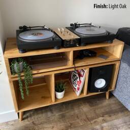 3 Tier Vinyl Storage Cabinet With Isolation Amp Shelf - Record Turntable Stand Dark Oak Teak Walnut - thumbnail 4