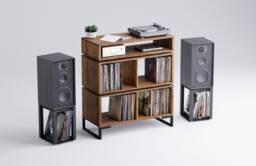 3 Tier Vinyl Storage Cabinet With Isolation Amp Shelf - Record Turntable Stand Dark Oak Teak Walnut