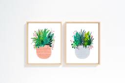 House Plant Prints, Original Gouache Art Wall Set Of 2, Potted Art, Assorted Plants, Botanical Print, Tropical - thumbnail 1