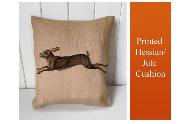 Hare Bunny Rabbits Vintage - Cushion Fabric Panel Or Case Or With Filling Rustic Natural Jute Burlap Hessian