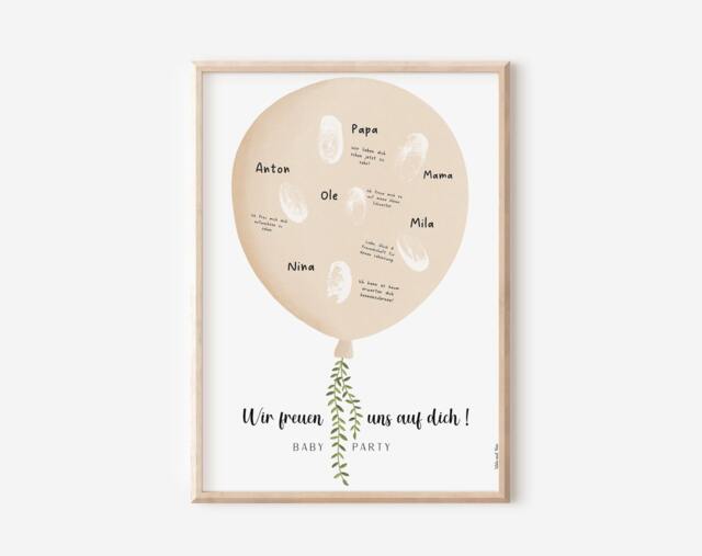 Guestbook Baby Shower Poster Fingerprint - Decoration Babyshower Keepsake Guests Balloon - image 1