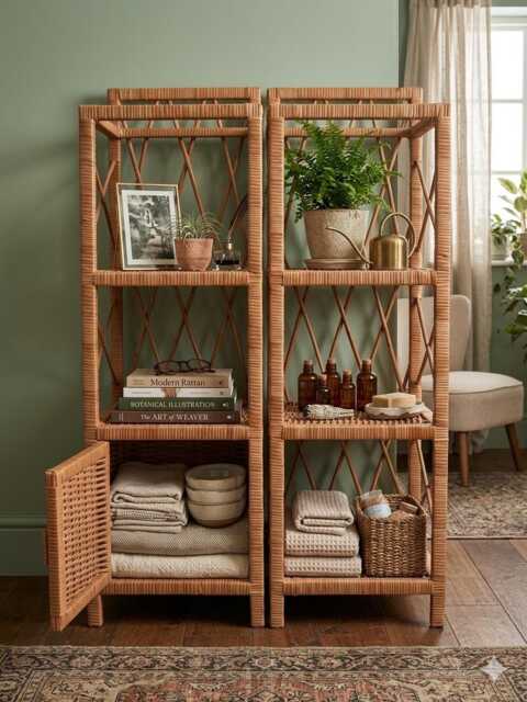 Wicker Bookcase, Wicker Shelf, Cabinet, Furniture, Kids Bedside Rattan - image 1