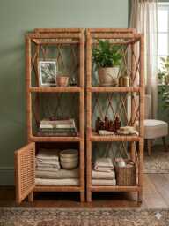 Wicker Bookcase, Wicker Shelf, Cabinet, Furniture, Kids Bedside Rattan - thumbnail 1