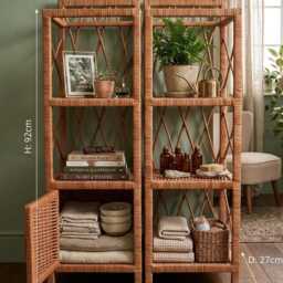 Wicker Bookcase, Wicker Shelf, Cabinet, Furniture, Kids Bedside Rattan - thumbnail 2