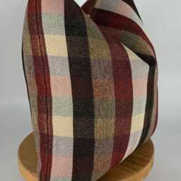 Plaid Chenille Pillow Cover, Terracotta Green Beige Tartan Cushion, Farmhouse Decor - thumbnail 3