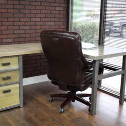 Rustic Wood L-Shaped Desk With Steel Legs & 3-Drawer Cabinet - thumbnail 3