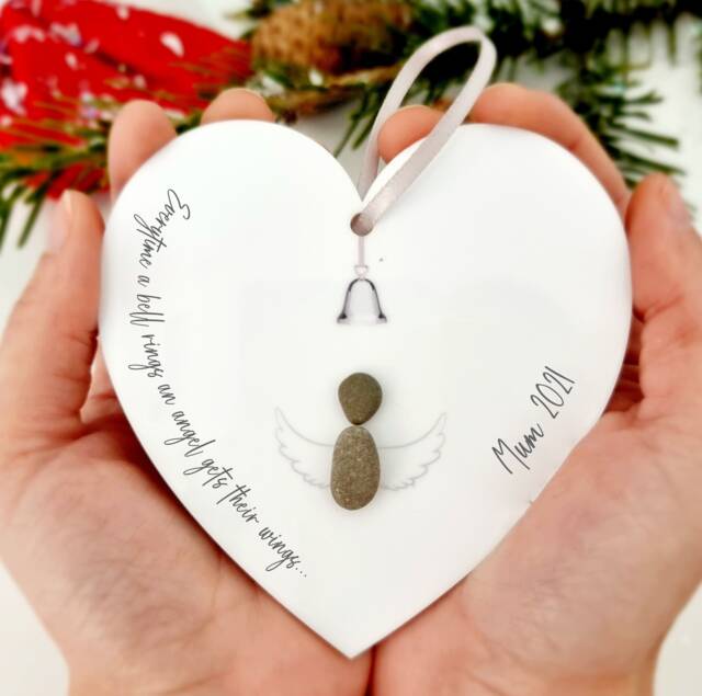 Remembrance Angel Personalised Christmas Bauble Pebble Tree Decoration Ornament - Hanging - image 1