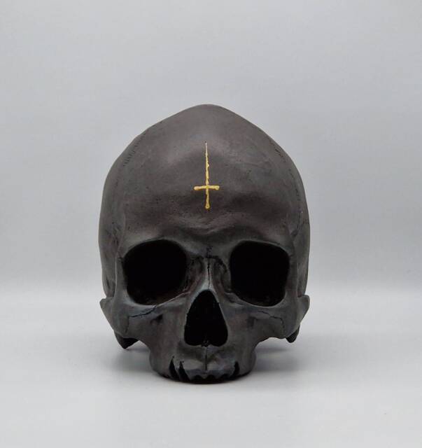 Inverted Cross. Human Skull Replica . Realistic Plaster Of Paris Life Size Human Replica - image 1