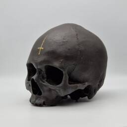 Inverted Cross. Human Skull Replica . Realistic Plaster Of Paris Life Size Human Replica - thumbnail 3