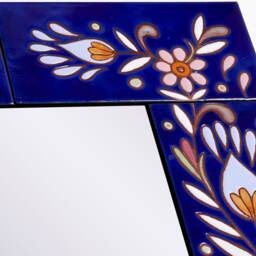 Floral Mirror Handpainted Ceramic Tiles Wall Art Cobalt Blue Mosaic Aesthetic Style Diy Custom Made Decor Rectangular Tile - thumbnail 4