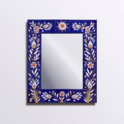 Floral Mirror Handpainted Ceramic Tiles Wall Art Cobalt Blue Mosaic Aesthetic Style Diy Custom Made Decor Rectangular Tile - thumbnail 2
