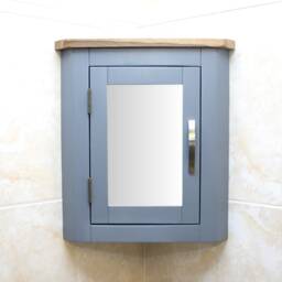 Mirrored Bathroom Corner Cabinet Grey Painted Wall Mounted 601G