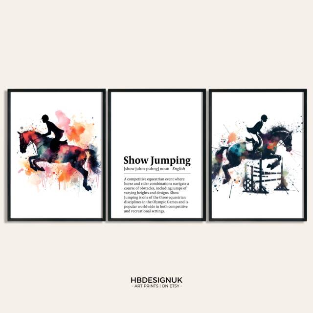 Show Jumping Print Poster - Set Of 3 Wall Art - Horse Watercolour Posters Gifts Definition Prints Bedroom Artwork Decor - image 1