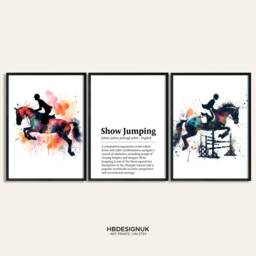 Show Jumping Print Poster - Set Of 3 Wall Art - Horse Watercolour Posters Gifts Definition Prints Bedroom Artwork Decor - thumbnail 1