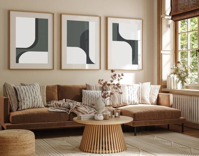 Neutral Abstract Art Prints, Modern Art, Brush Strokes, Neutral Wall Set Of 3 Prints, Black, Green, Fast Delivery A2 A1 - image 1