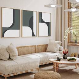 Neutral Abstract Art Prints, Modern Art, Brush Strokes, Neutral Wall Set Of 3 Prints, Black, Green, Fast Delivery A2 A1 - thumbnail 2
