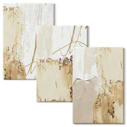 Canvas Art Set Of 3 - Patterns in Shades Beige & White, Yellow Print, Abstract Wall Decor - thumbnail 2