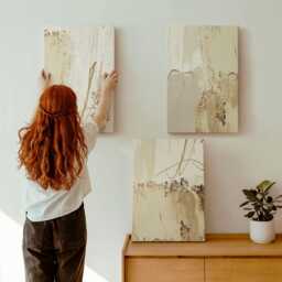 Canvas Art Set Of 3 - Patterns in Shades Beige & White, Yellow Print, Abstract Wall Decor - thumbnail 1