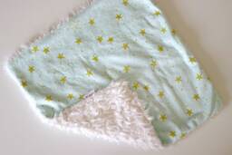 Dream Lovie. Security Blanket. Personalized Lovey. Faux Fur Aqua Gold Stars. Mini Baby Minky Shower Gift