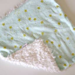 Dream Lovie. Security Blanket. Personalized Lovey. Faux Fur Aqua Gold Stars. Mini Baby Minky Shower Gift - thumbnail 3