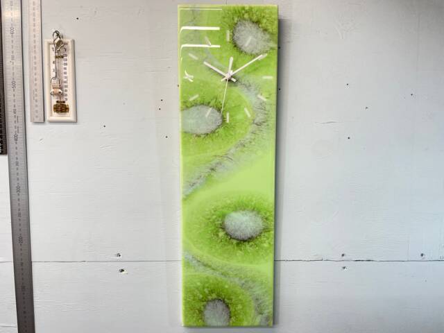 Pale Green Abstract Resin Wall Clock, Long Modern Unusual Home Decor, Luxury Clocks - image 1