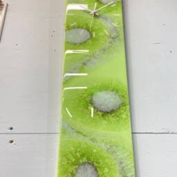 Pale Green Abstract Resin Wall Clock, Long Modern Unusual Home Decor, Luxury Clocks - thumbnail 4